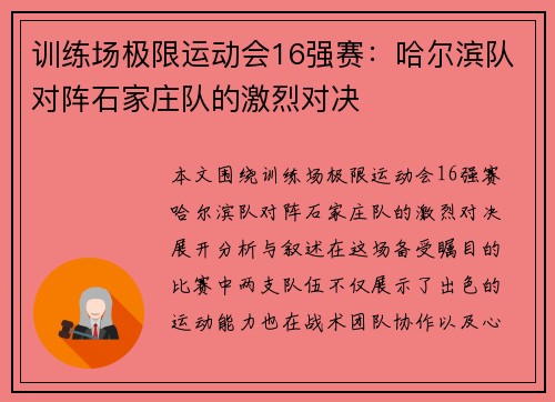 训练场极限运动会16强赛：哈尔滨队对阵石家庄队的激烈对决